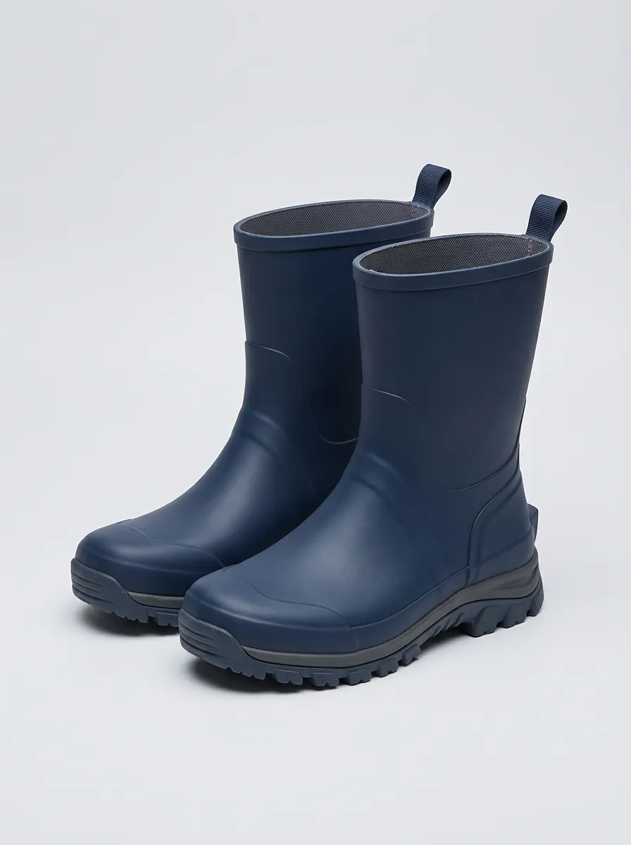 Navy Blue Men's Rubber Boots with Minimalist Look