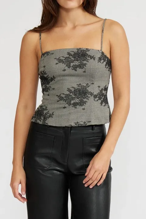Women's Grey Floral Embroidered Cami Top