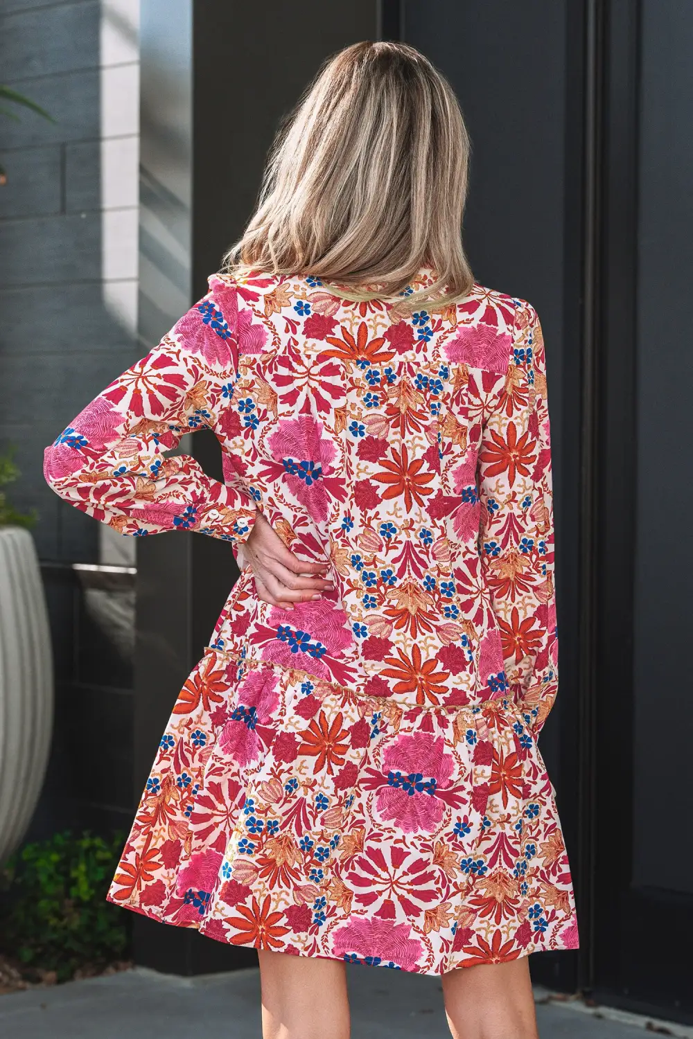 Fall Flower Long Sleeve Mini Dress