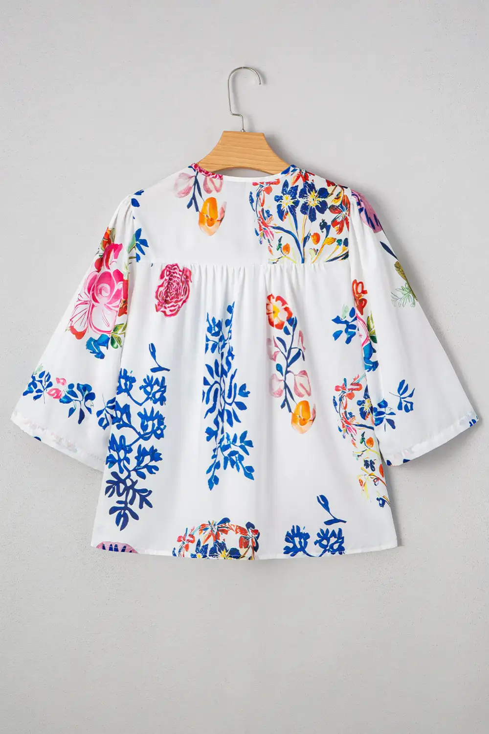 Women's Floral Print Bracelet Sleeve Tassel Top