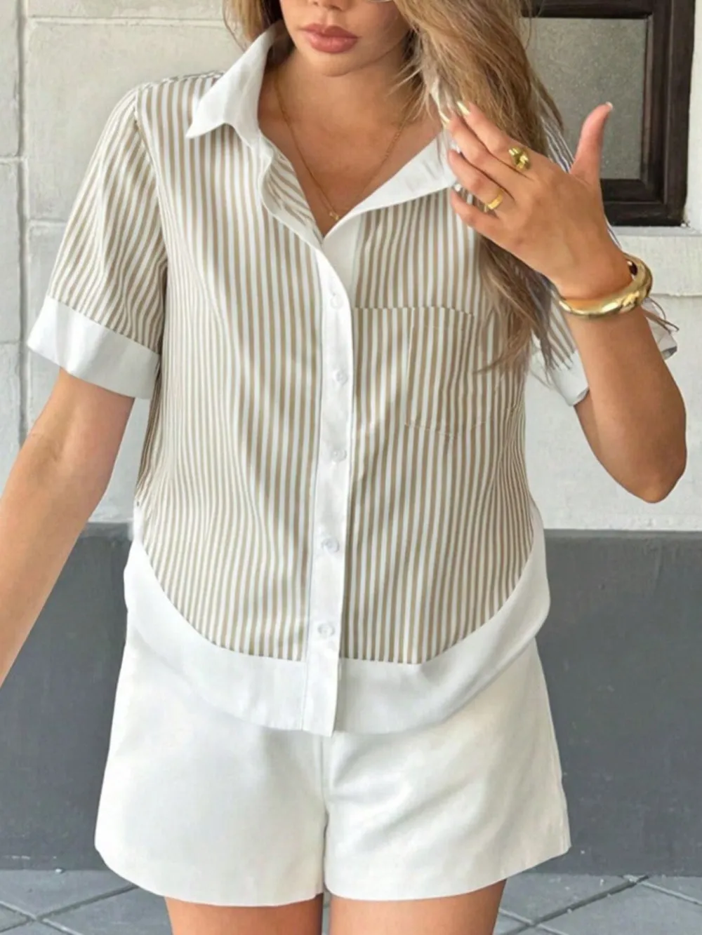 Striped Button Down Short Sleeve Shirt