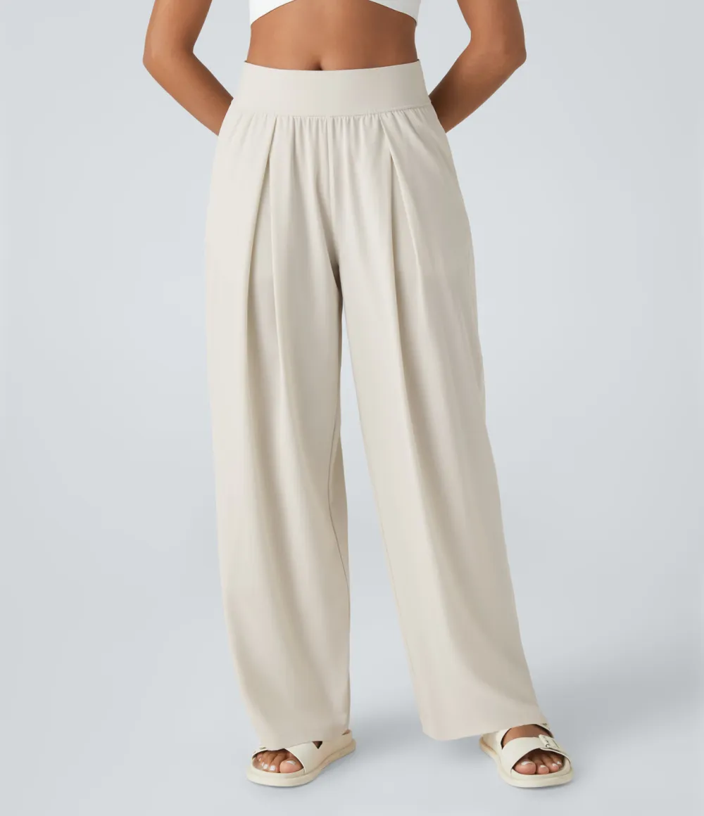 Mid Rise Side Pocket Wide Leg Casual Pants