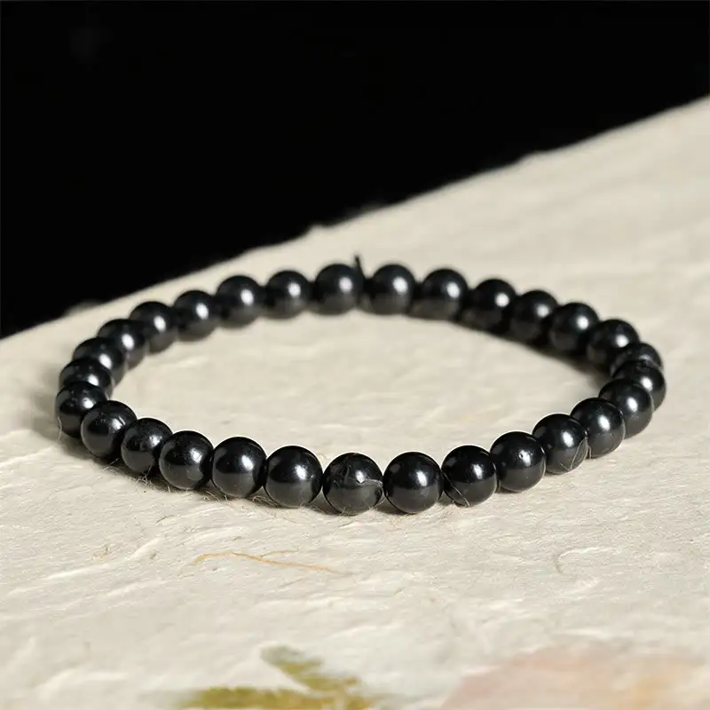 Round Shungite Stone Beaded Bracelet