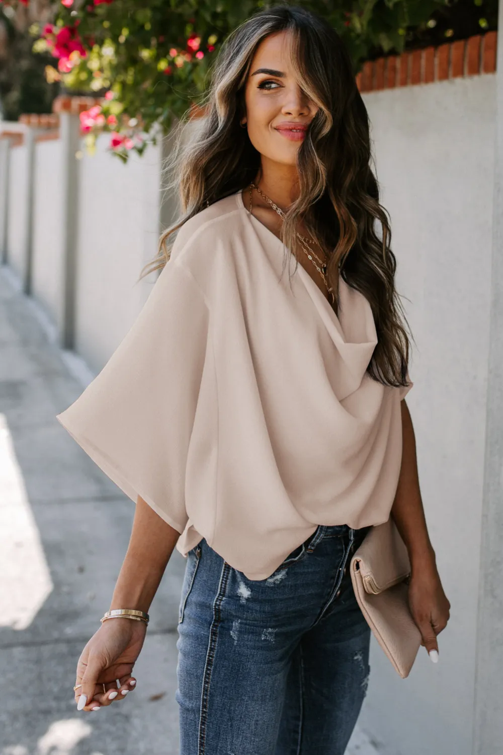 Apricot Draped Blouse