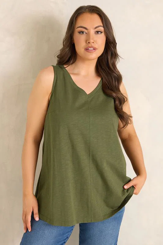 Khaki Green Premium Cotton Vest Top detail 1