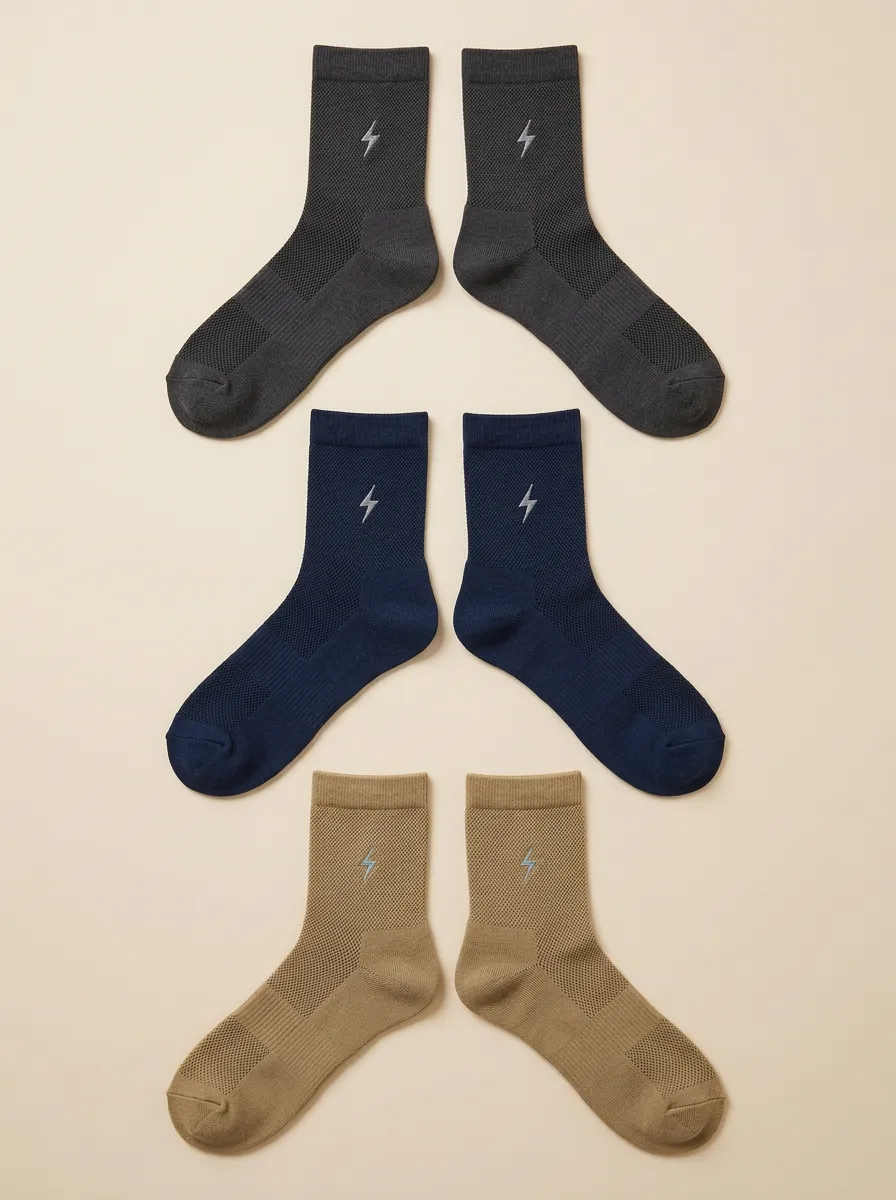 Men's 3-Pack Lightning-Bolt Textured-Knit Ankle Socks