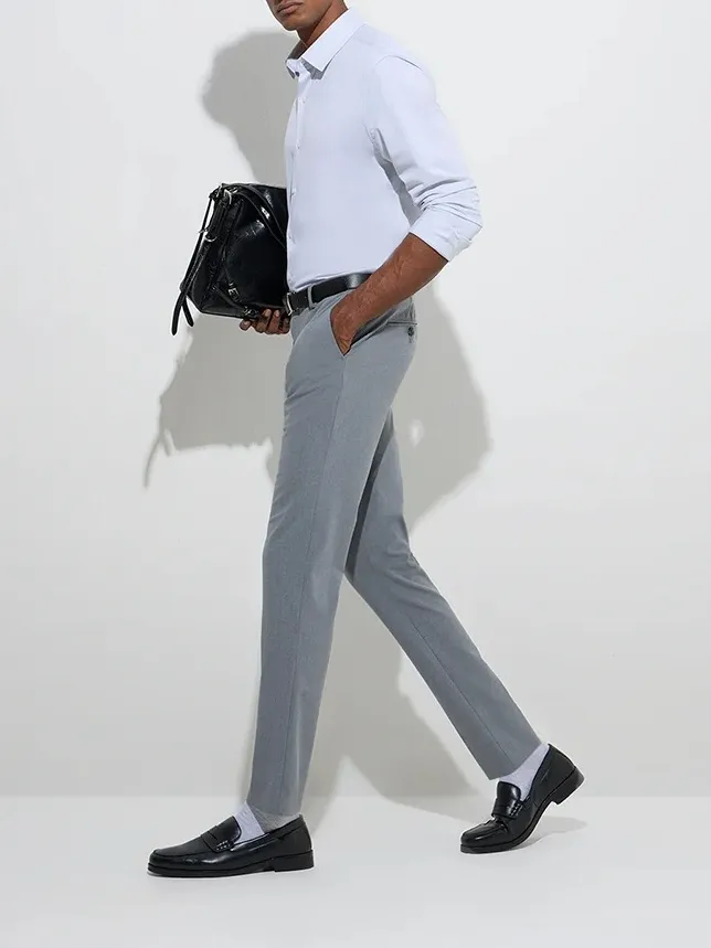 Light Grey Solid Skinny Man's Shirt