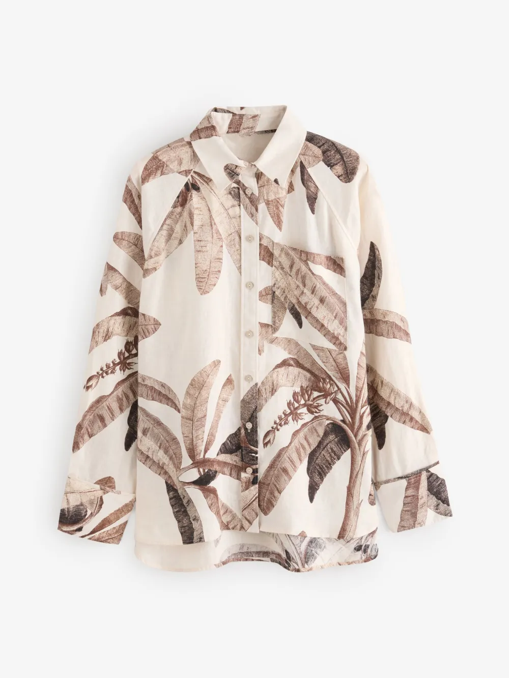 Linen Flat Collar Loose Long Sleeve Shirt