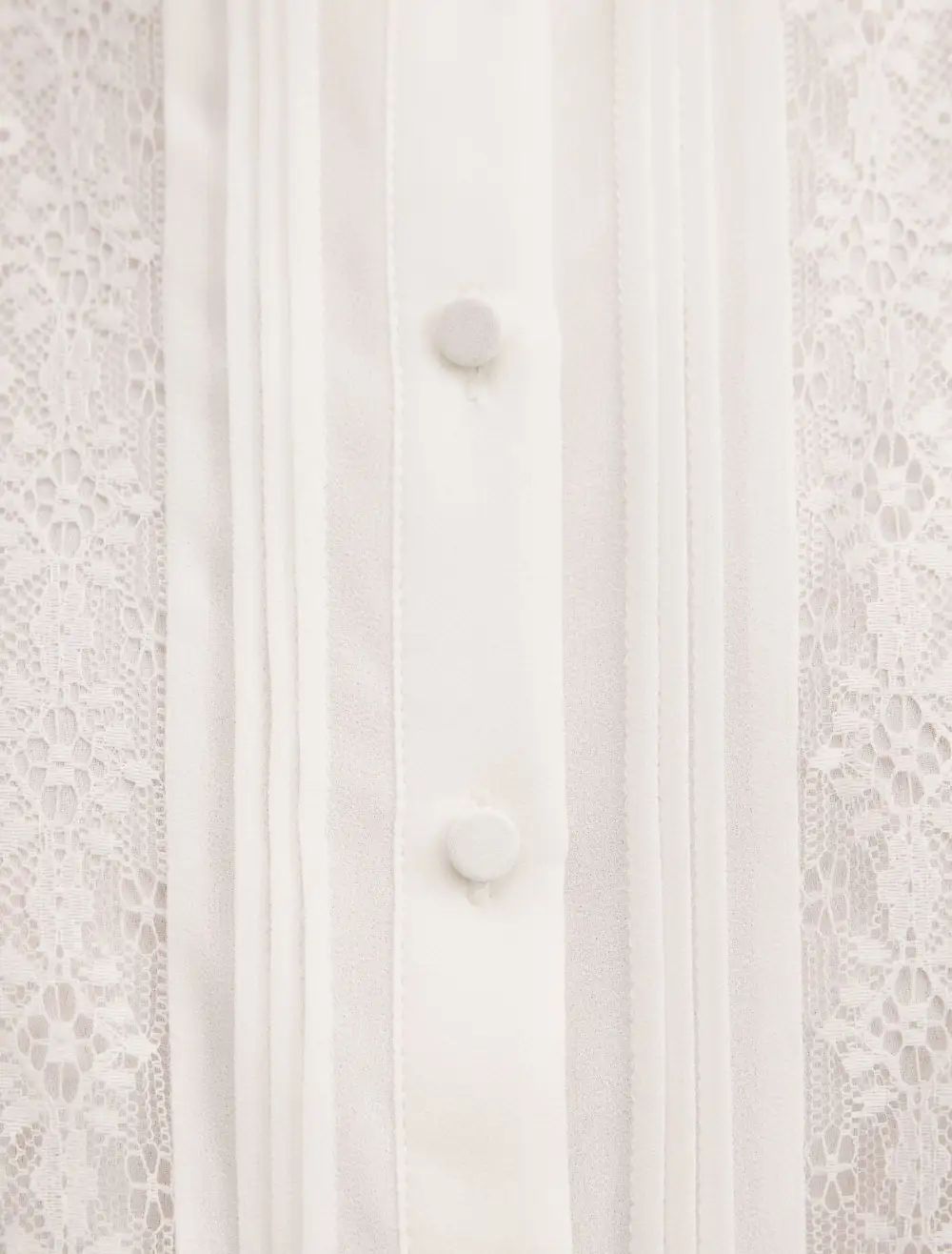 White Lace Trim Long Sleeve Button Blouse