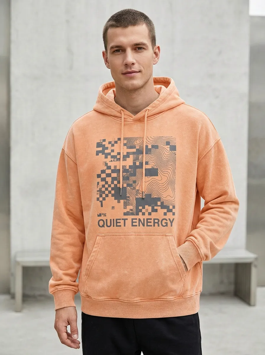Men's Quiet Energy Pixel Topographic Print Hoodie