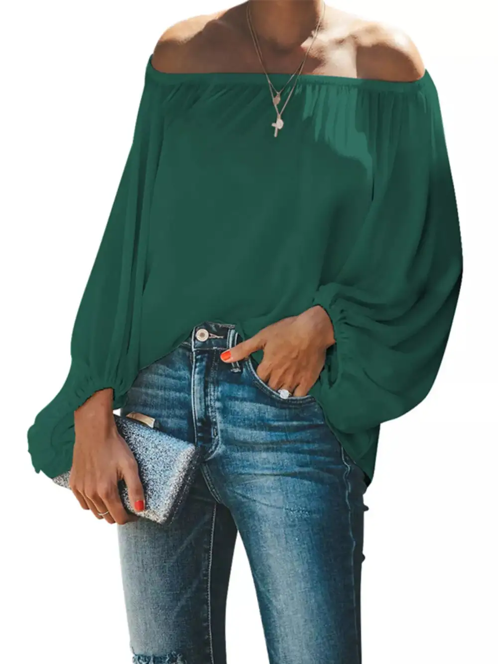 Shoulder Balloon Sleeve Blouse Plus