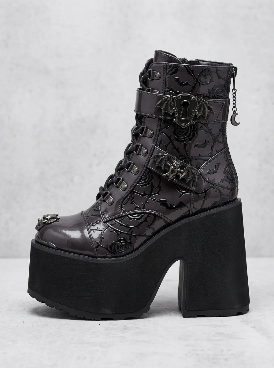 Mystic Bat Rose Embossed Gothic Edit Women's Gothic Platform Boots