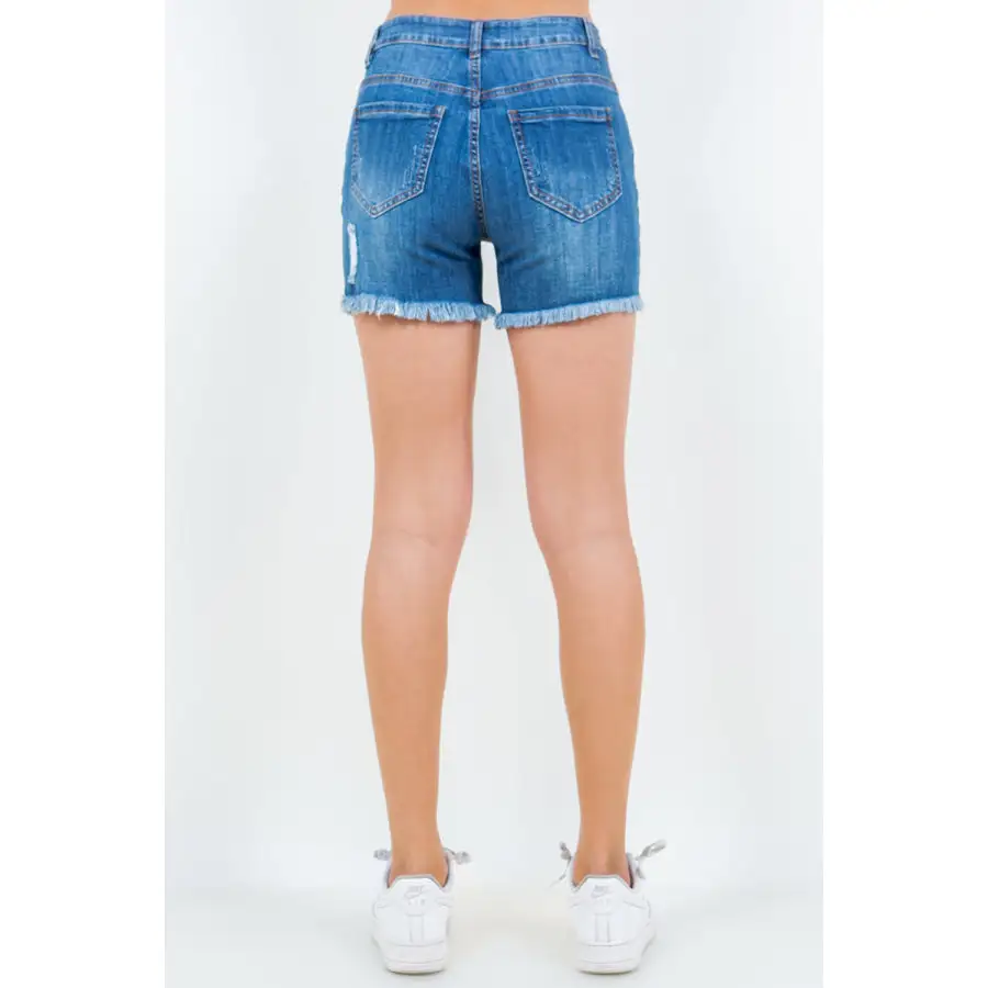 American Bazi High Waist Distressed Frayed Denim Shorts