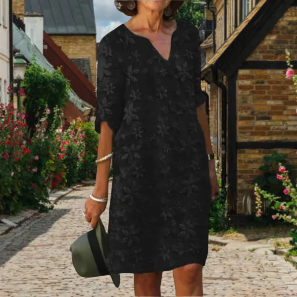 Women's V-Neck Short-Sleeve Floral Cape Midi Dress