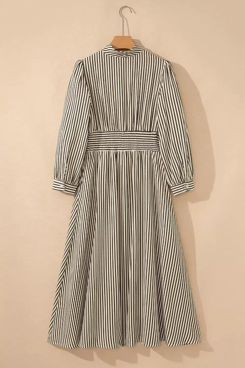 Striped V Neck Zip Front Midi Dress