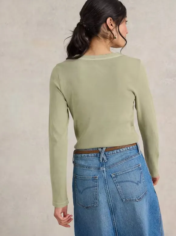Casual Style Long Sleeve Ribbed Tee