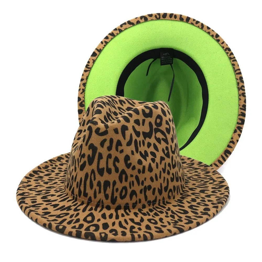 Women Double Sided Color Matching Leopard Fedora Hat