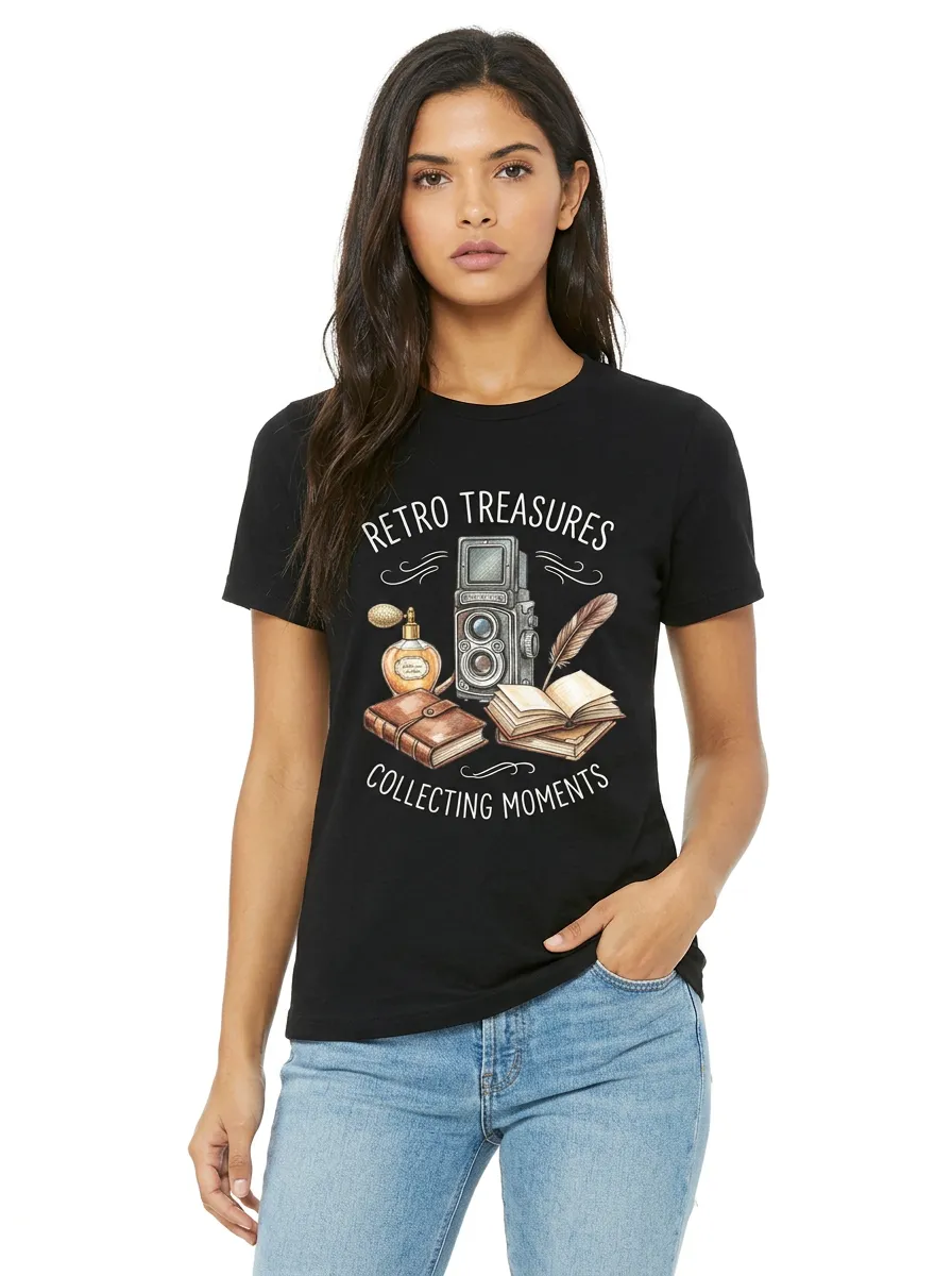 Women's Retro Treasures Camera Book Feather Printed T-shirt