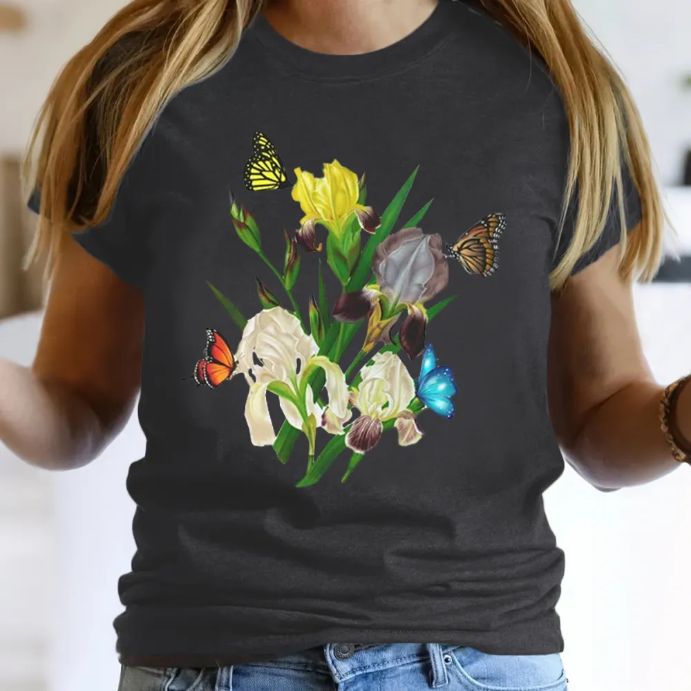 Butterfly And Iris Floral T-Shirts