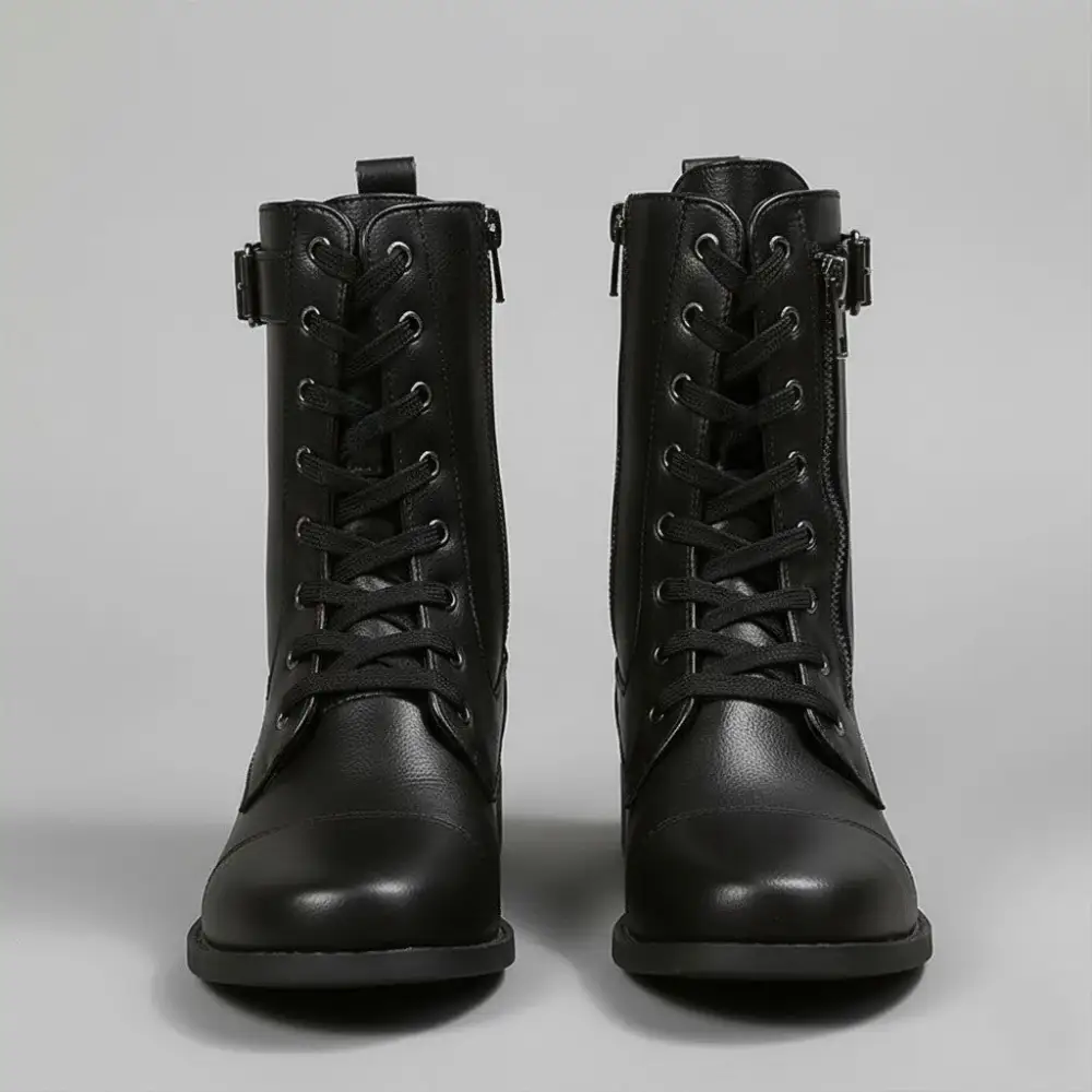 Lace Up Ankle Boots Side Zip Comfortable Flat Boots