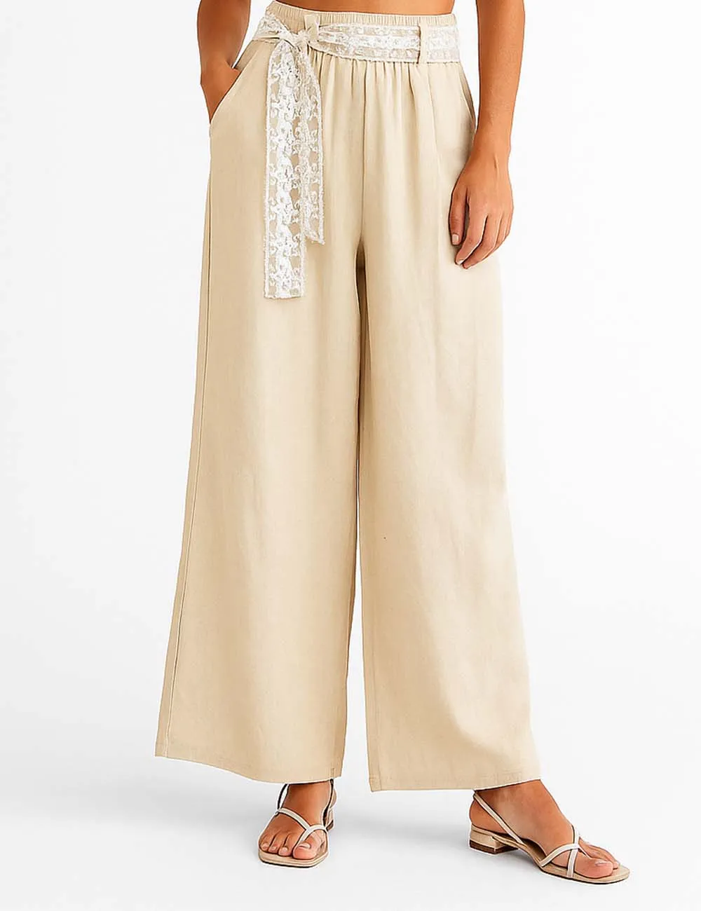 Lace Belt Wide Pants