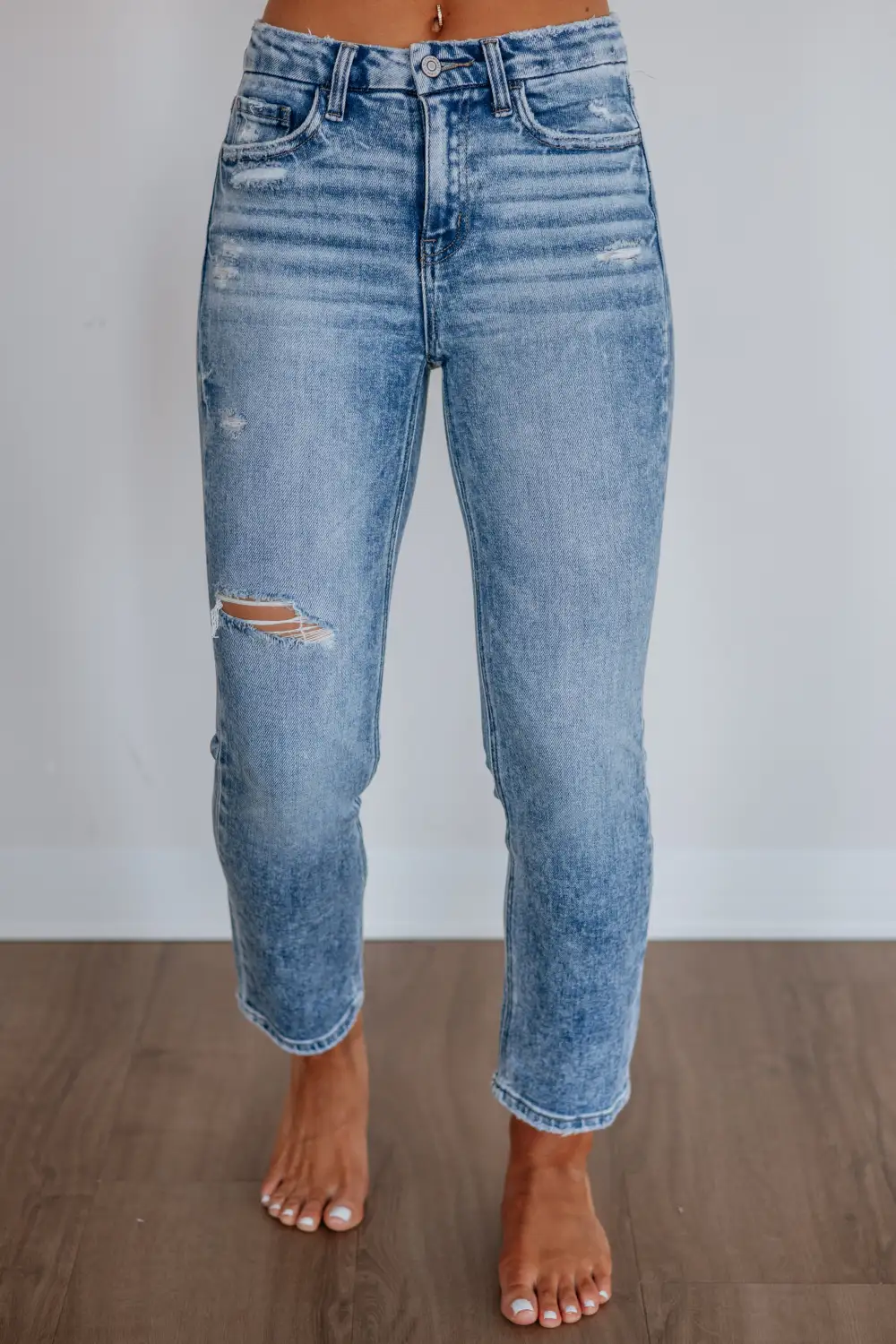 Women's High Rise Straight Leg Stretch Denim Jeans