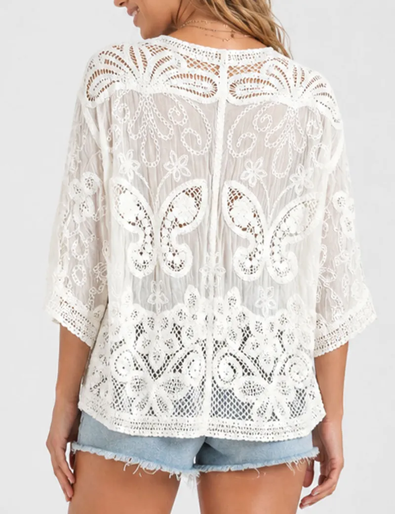 Crochet Embroidered Sleeves Cardigan