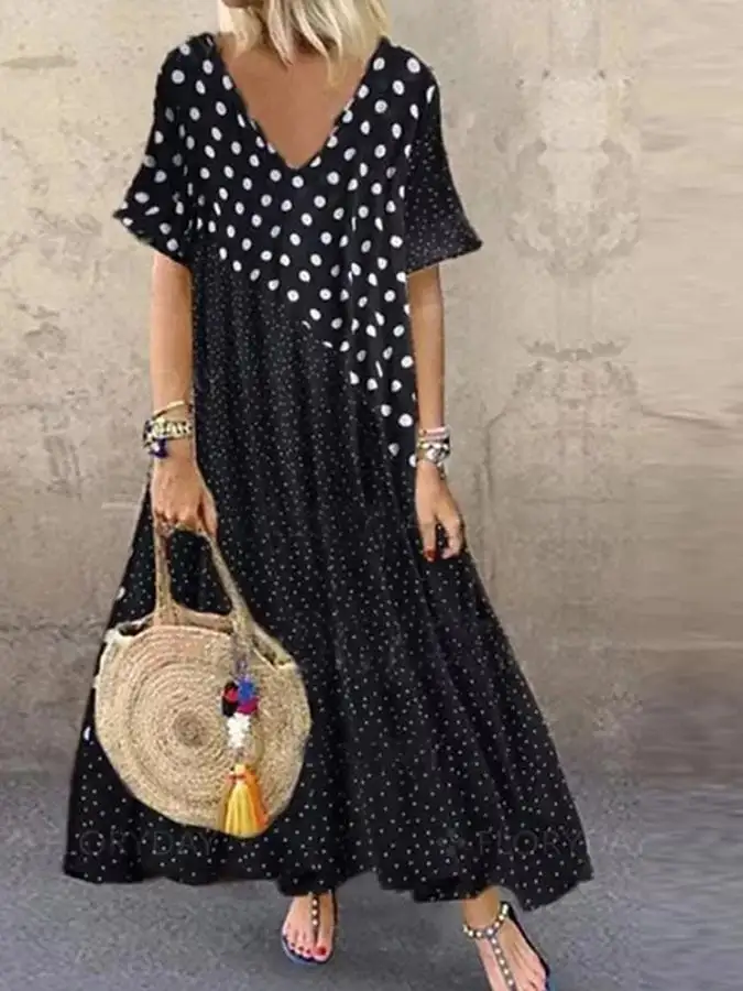 Summer Casual Polka Dot Print Collar Dress