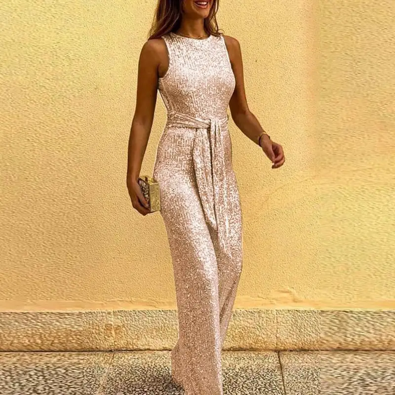 Clean Line Sequin Sleeveless Jumpsuit