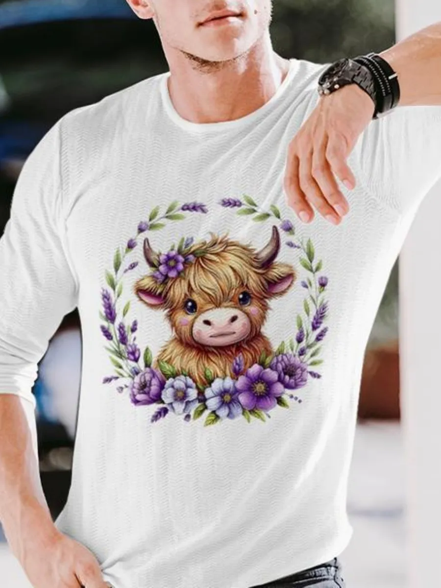 Highland Cow and Floral Printed T-Shirt