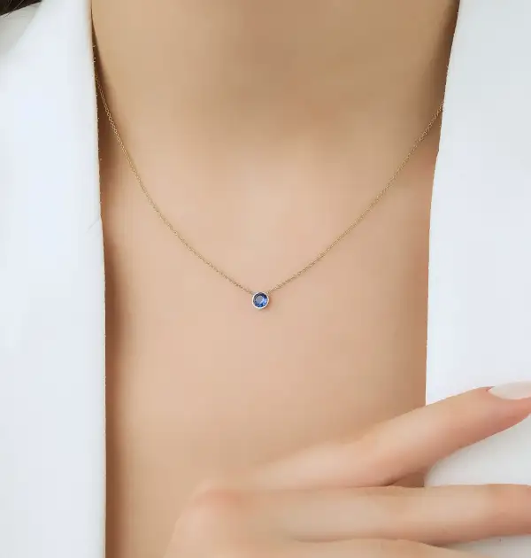 Dainty Bezel Set Solitaire Sapphire Necklace
