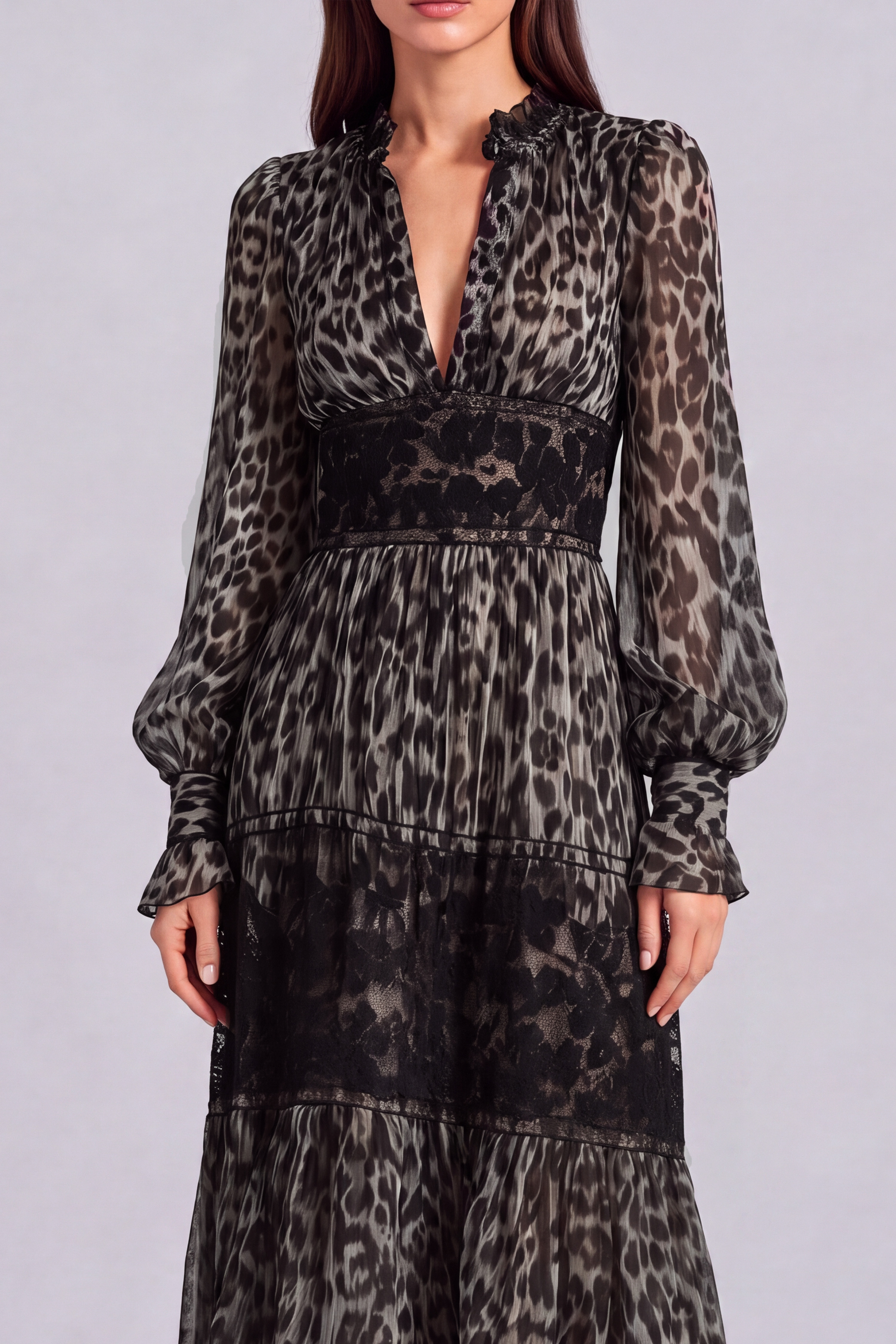 Lace Leopard Pattern Maxi Dress