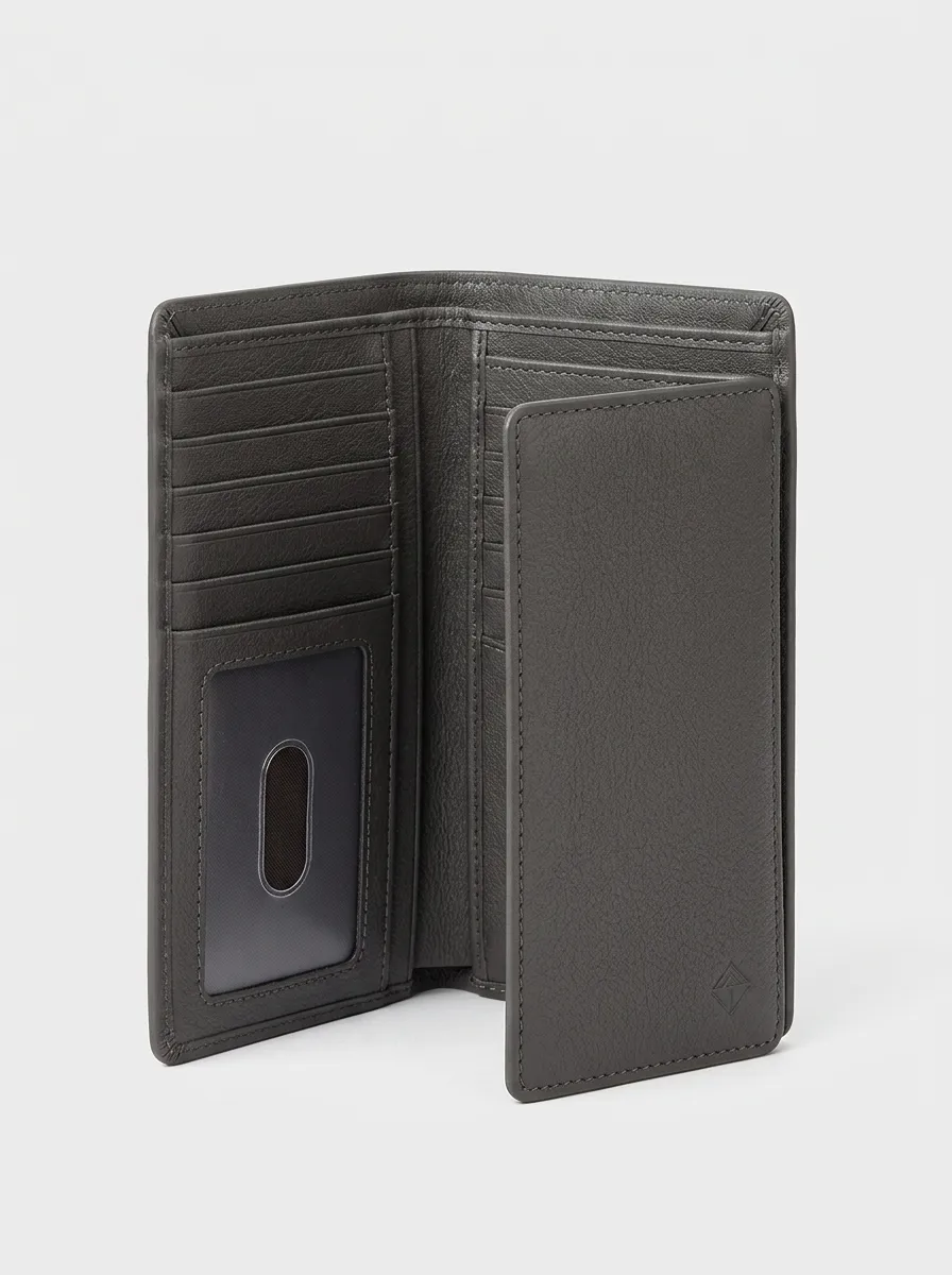 Men's Minimalist Grey Leather Trifold Wallet