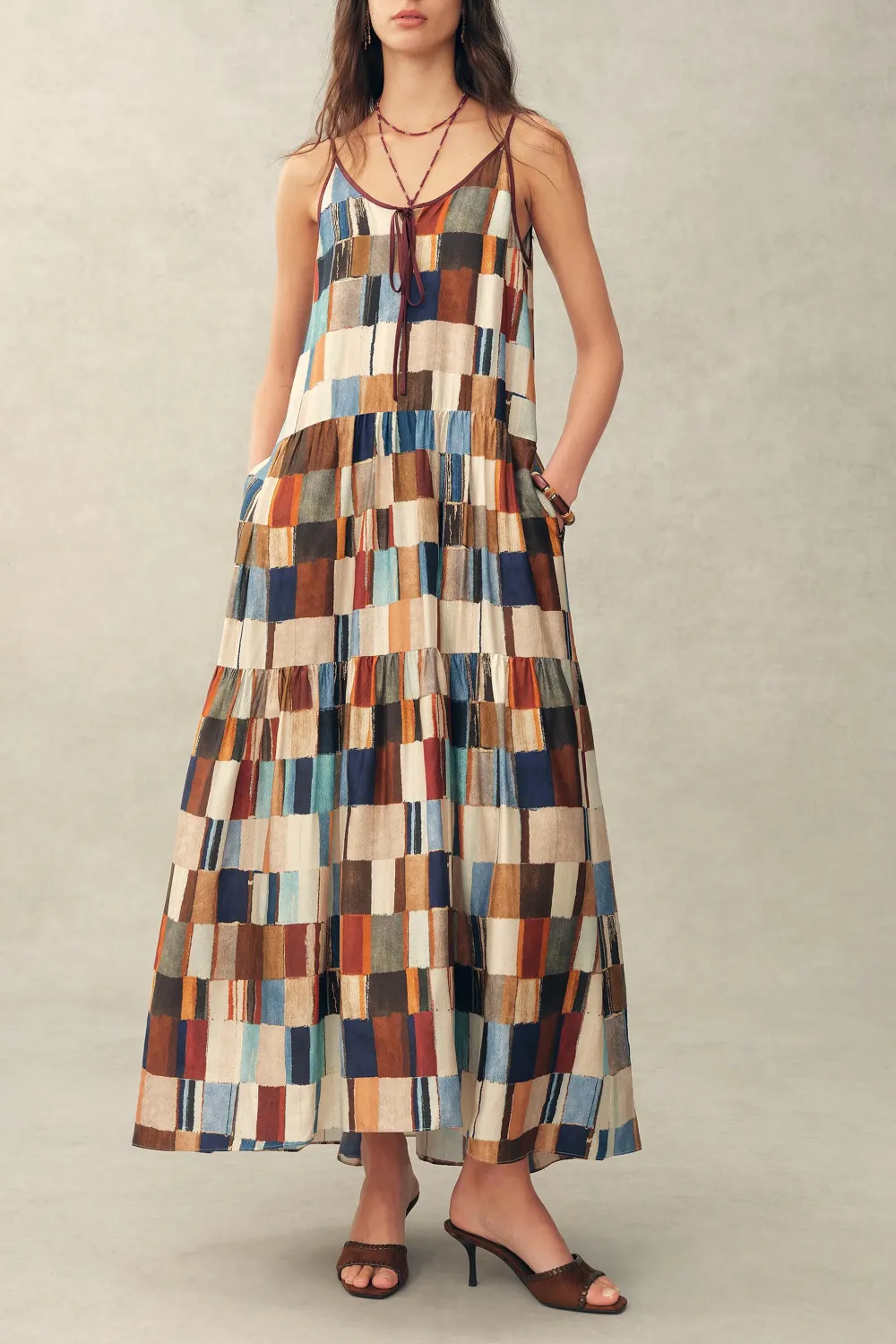 Mosaic Print Printed Silk Blend Maxi Robe Dress