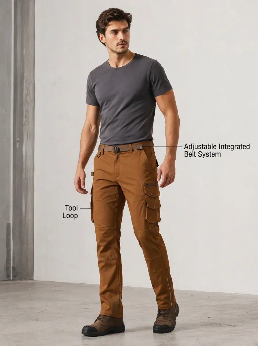 Men's Outdoor Utility Adjustable Belt Multi-Pocket Cargo Pants