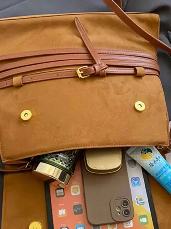 Suede Leather Belt Backpack Bag