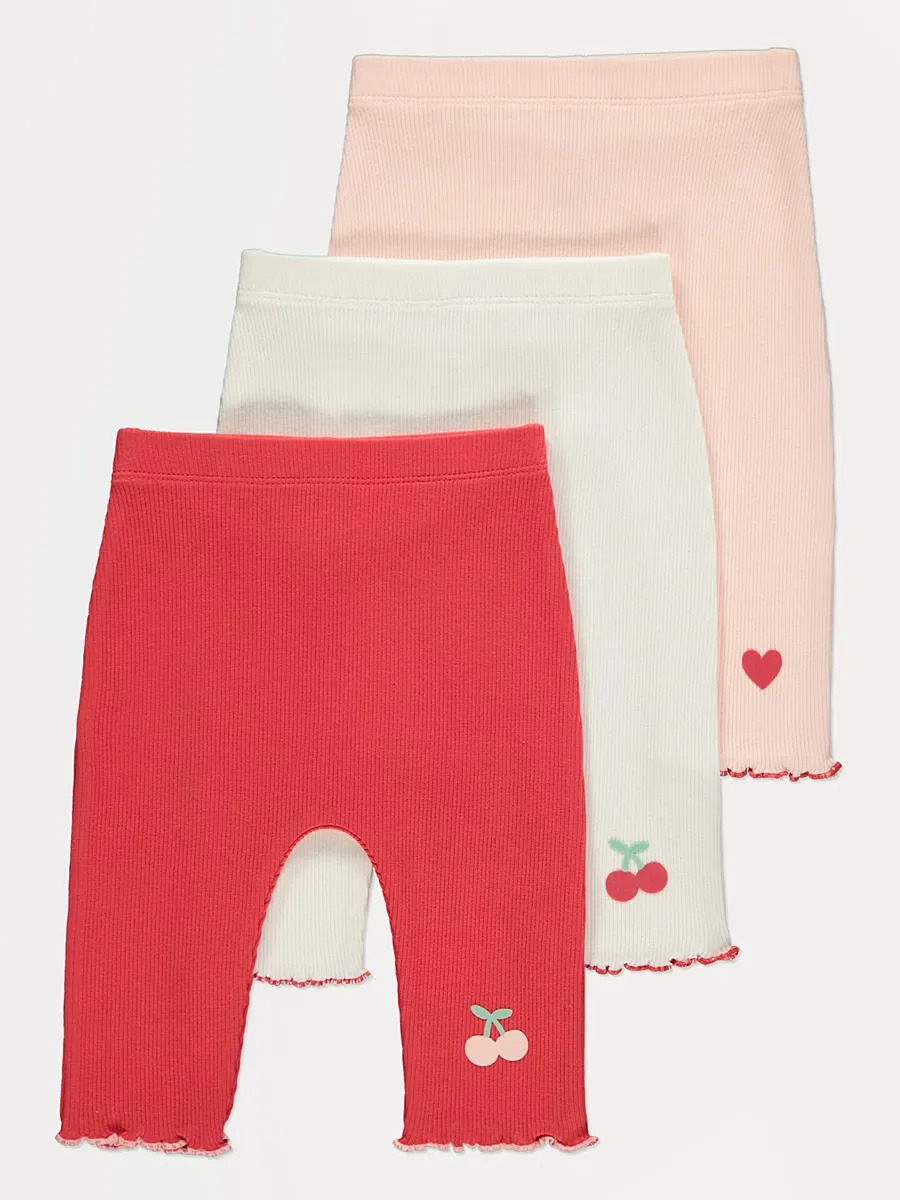 Cherry Print Ribbed Leggings 3 Pack