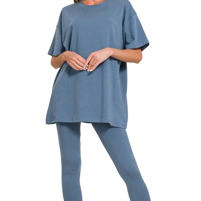 Cotton Round Neck Top & Legging Set