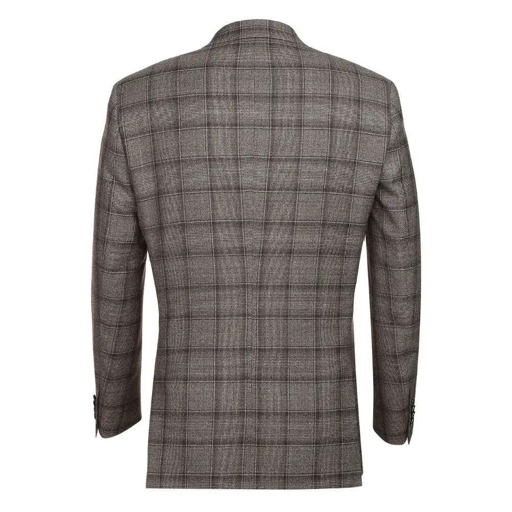 Brown Slim Fit Wool Double Breasted Peak Lapel Flat Front Jacket