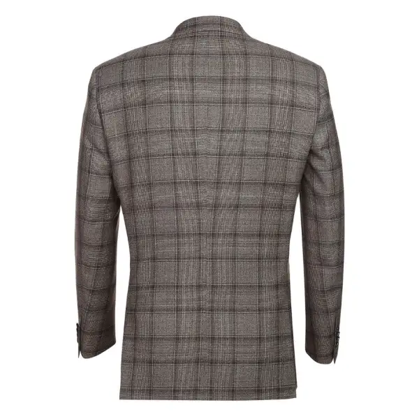 Brown Slim Fit Wool Double Breasted Peak Lapel Flat Front Jacket