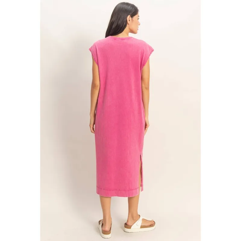 Chocolate Mineral-Wash Cap Sleeve Midi Dress
