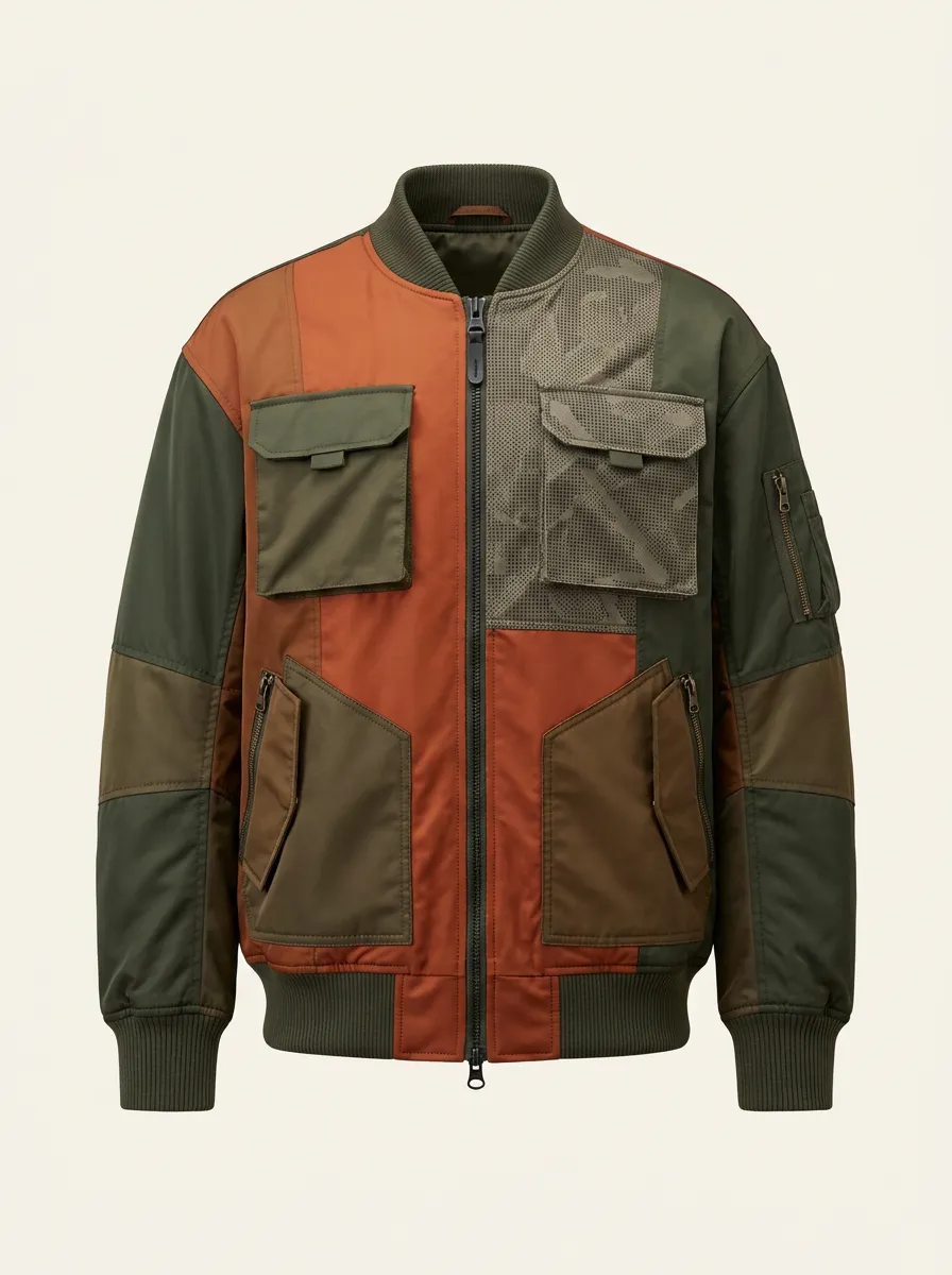 Men's Multi-Tone Colorblock Utility Bomber Jacket