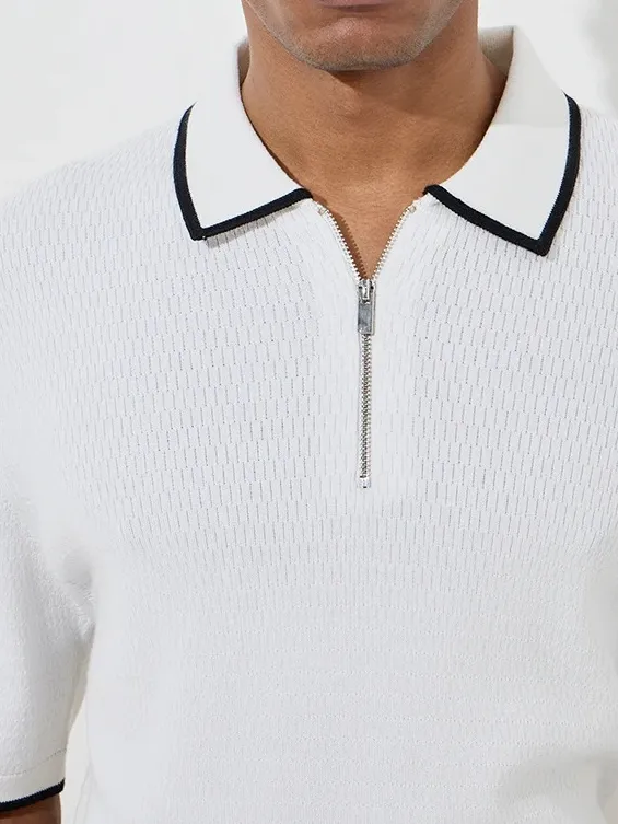 Knitted Loose Cotton-Blend Polo T-Shirt
