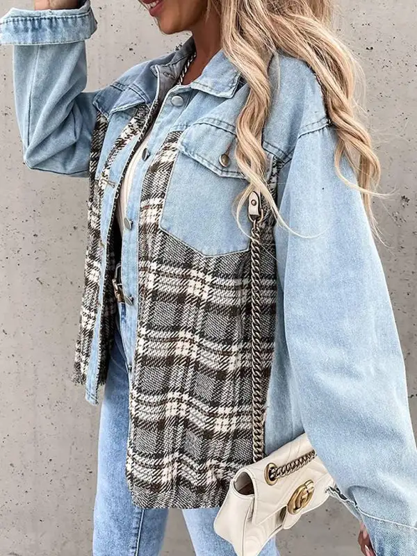 Button-Down Lapel-Collar Collared Denim Jacket