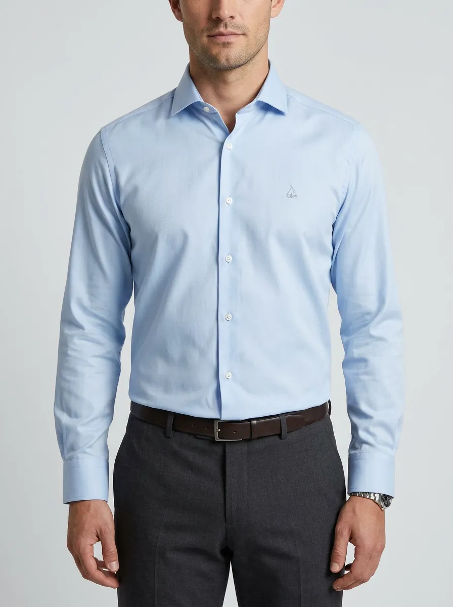 Men's Non-Iron Cotton Sailboat Embroidered Long Sleeve Shirt