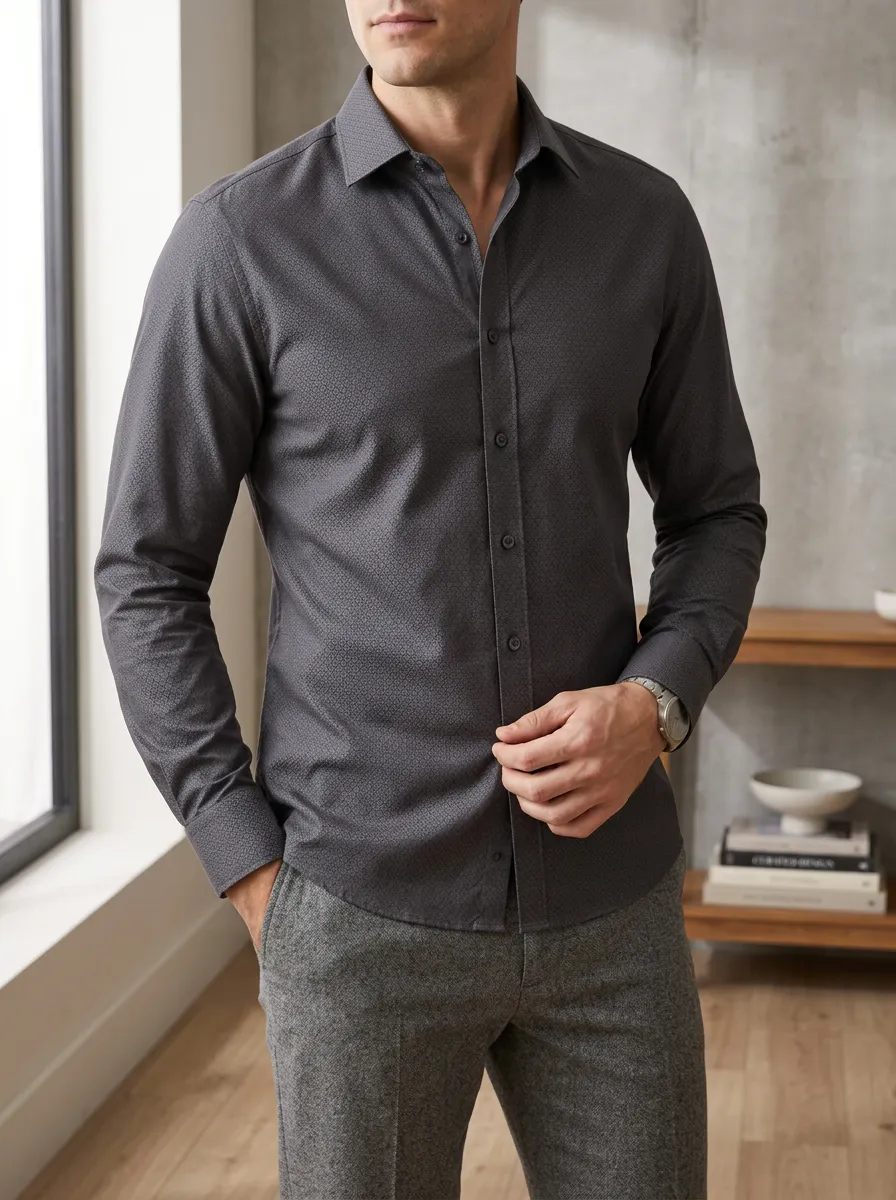 Men's Classic Geometric Long Sleeve Slim Fit Shirt