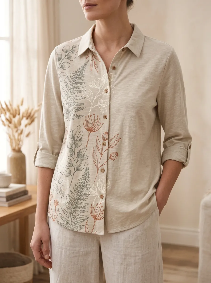 Women's Trail Botanical Nature Lover Fern Leaf Shirt