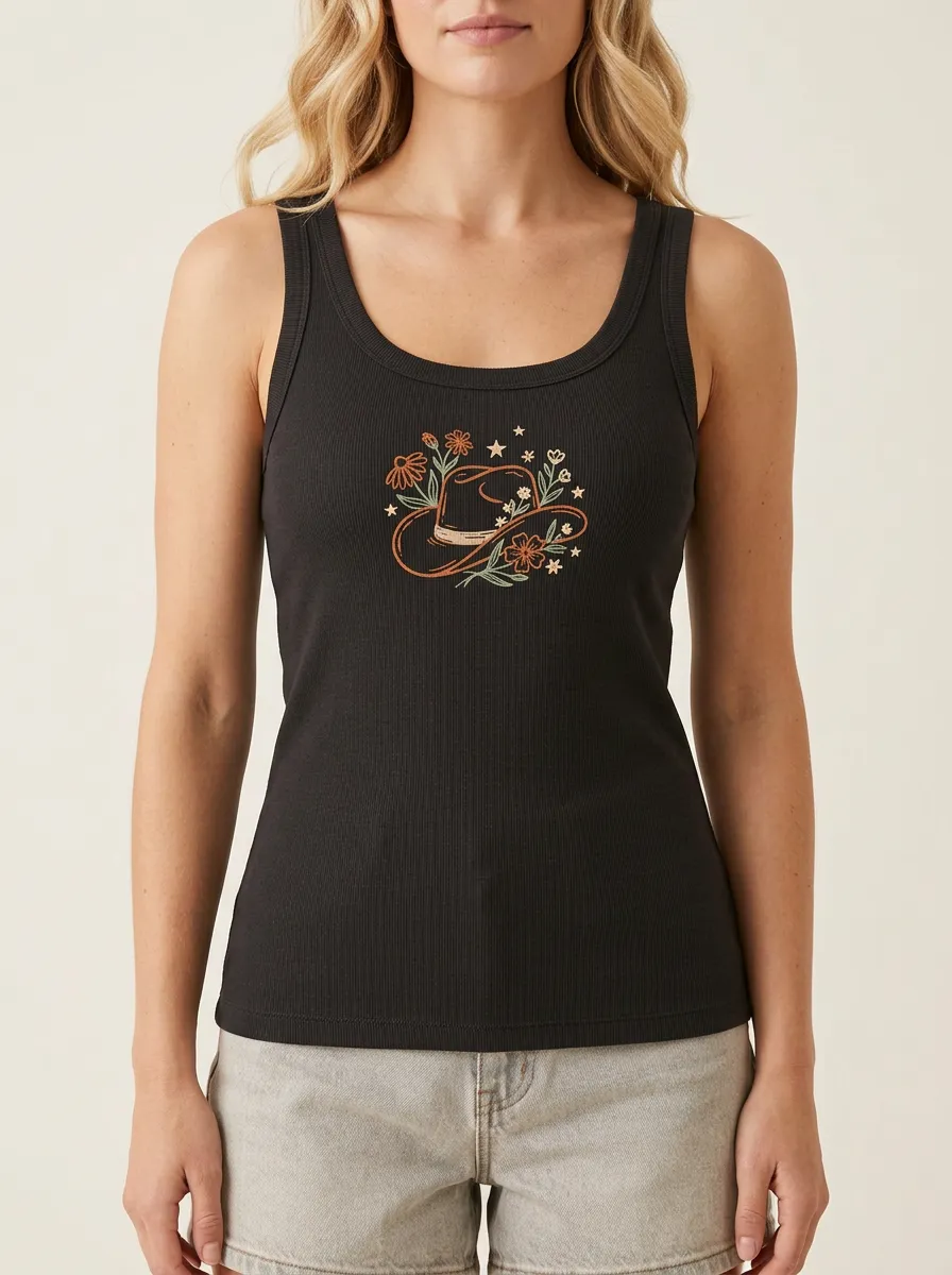 Moonlit Floral Built-In Bra Tank Top