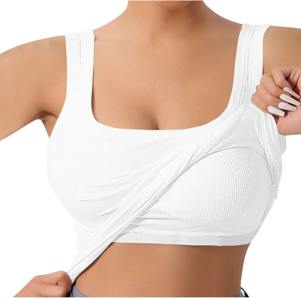 Women's Ribbed U-Back Built-In Bra Tank Top