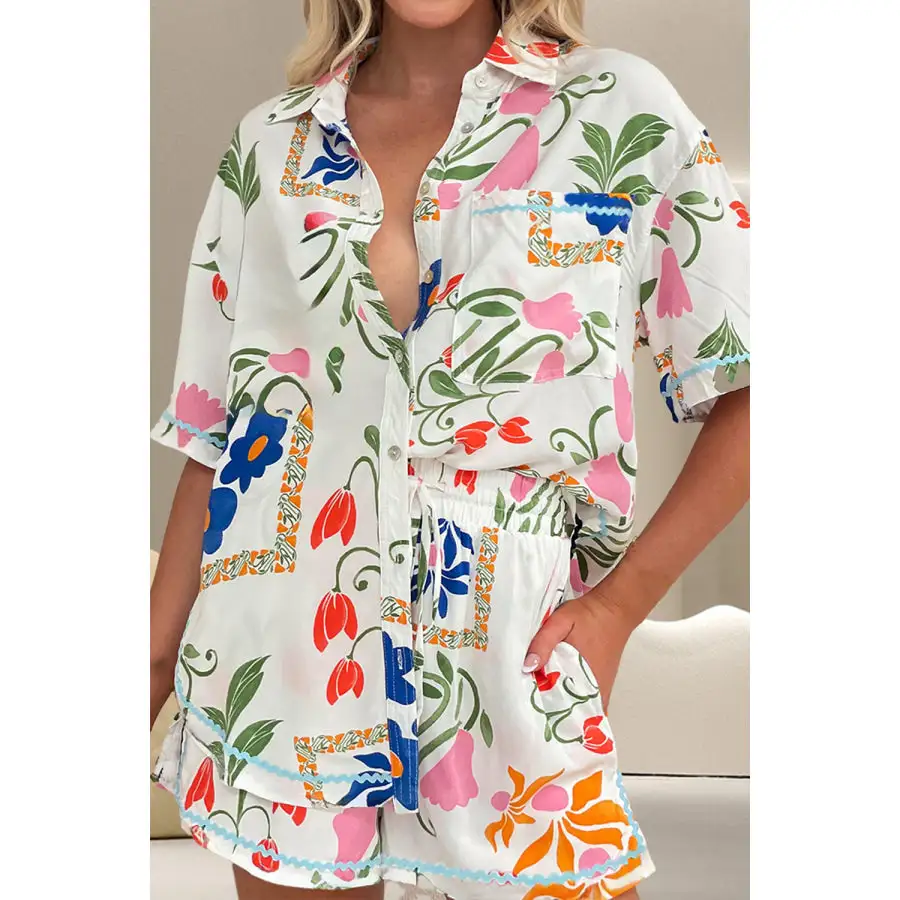 Printed Button Up Half Sleeve Top and Shorts Set